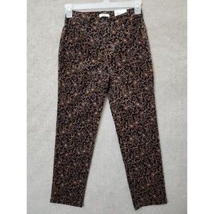 Croft Barrow Corduroy Pants Womens 4 Petite Black Paisley Straight Stretch NEW